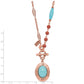 Fashion 1928 Jewelry Copper-Tone Aqua Blue And Brown Acrylic Beads Floral Frame With Center Locket Necklace Holds 2 Photos