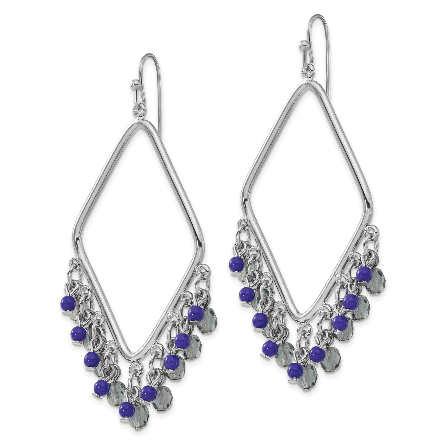 Fashion 1928 Jewelry Silver-Tone Light And Dark Blue Faceted Crystal Beaded Diamond Shaped Dangle Earrings