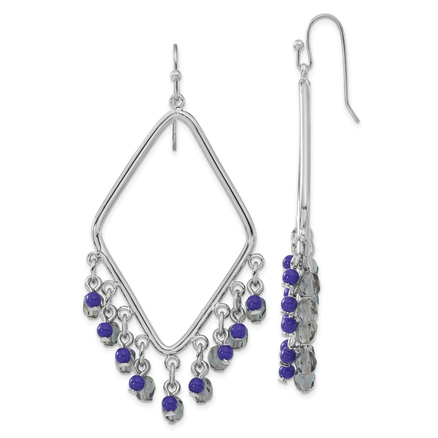 Fashion 1928 Jewelry Silver-Tone Light And Dark Blue Faceted Crystal Beaded Diamond Shaped Dangle Earrings