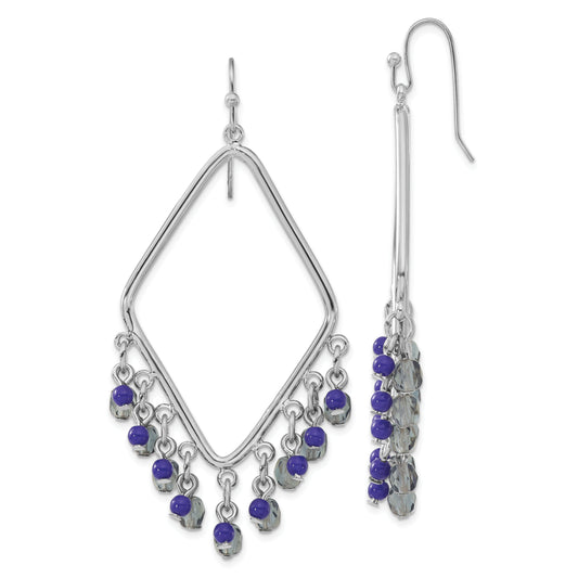 Fashion 1928 Jewelry Silver-Tone Light And Dark Blue Faceted Crystal Beaded Diamond Shaped Dangle Earrings