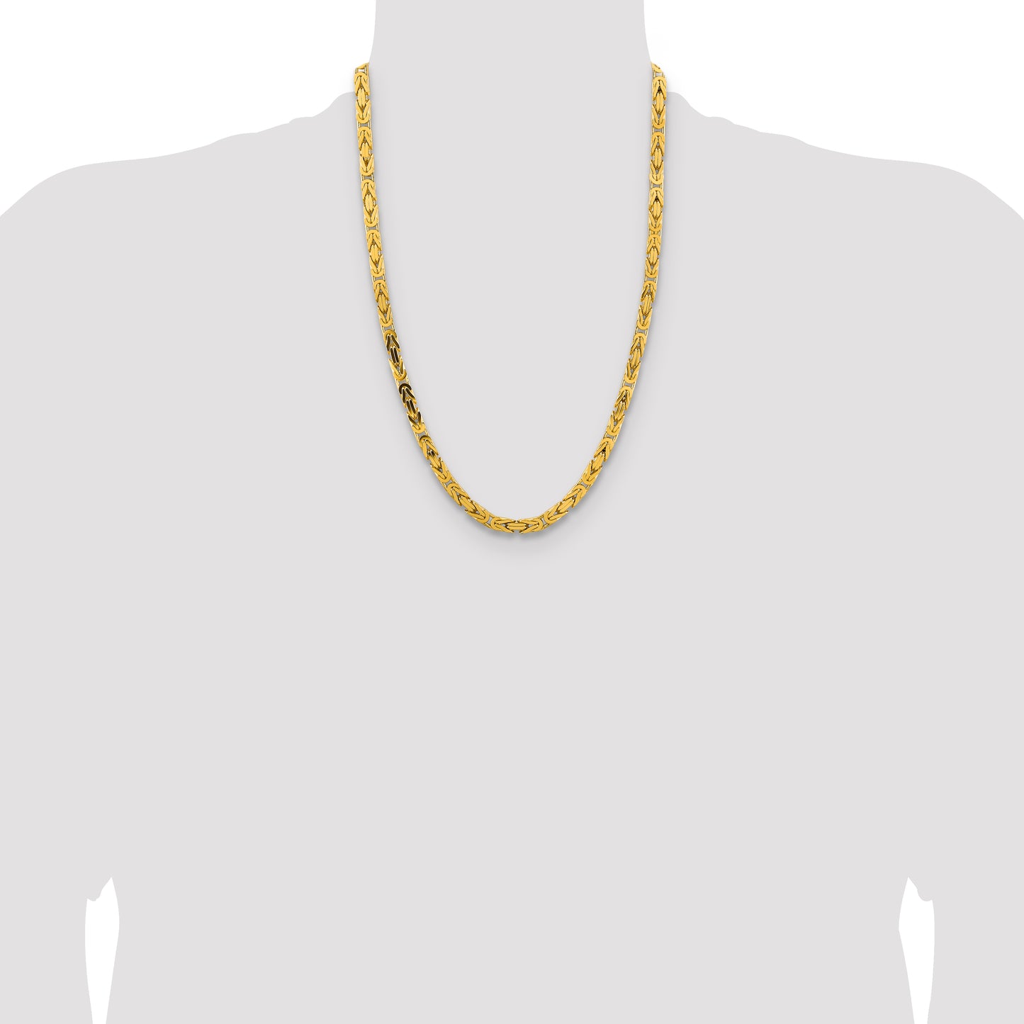 14K Yellow Gold 24 Inch 5.25mm Byzantine With Lobster Clasp Chain