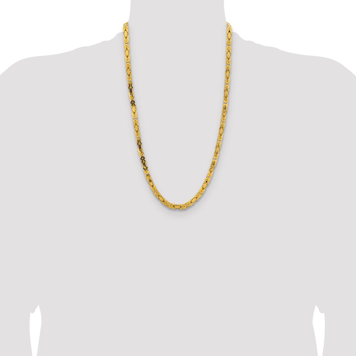 14K Yellow Gold 26 Inch 5.25mm Byzantine With Lobster Clasp Chain