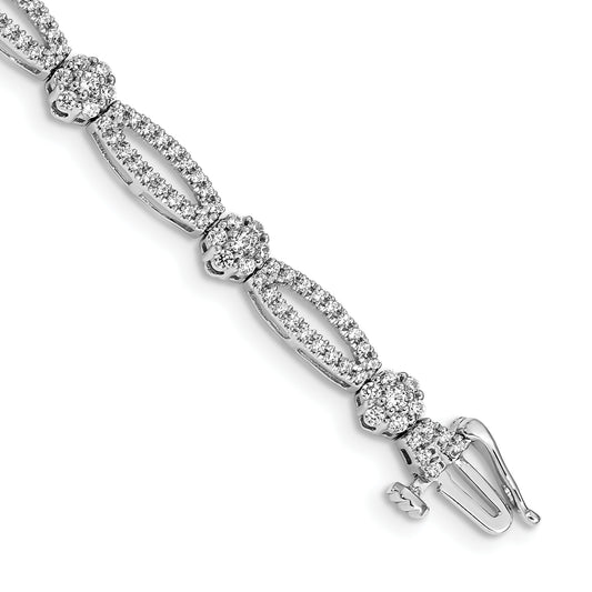 14k White Gold 2 Ct. Lab Grown Diamond VS/SI+ G+ 7 inch Fancy Flower Link Bracelet