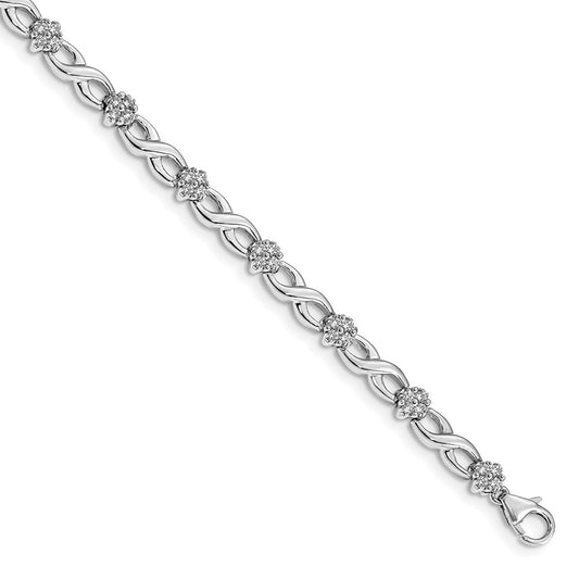 14k White Gold 1 Ct. Lab Grown Diamond VS/SI+ G+ 7 inch Flower Infinity Bracelet