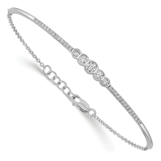 14k White Gold 1/2 Ct. Lab Grown Diamond VS/SI+ G+ Bezel Set Bar Flexible Bangle Bracelet