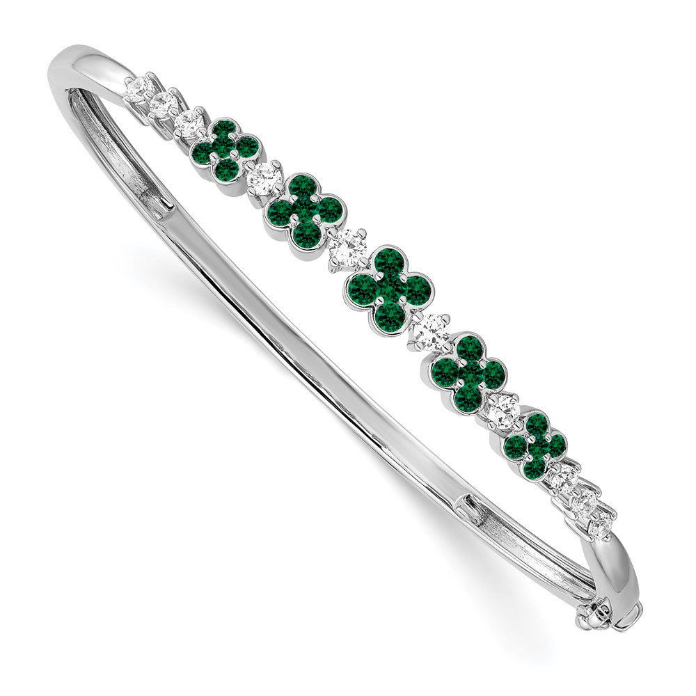 14K White Gold Lab Grown Diamond VS/SI+ G+ Cr.Emerald Bangle Bracele