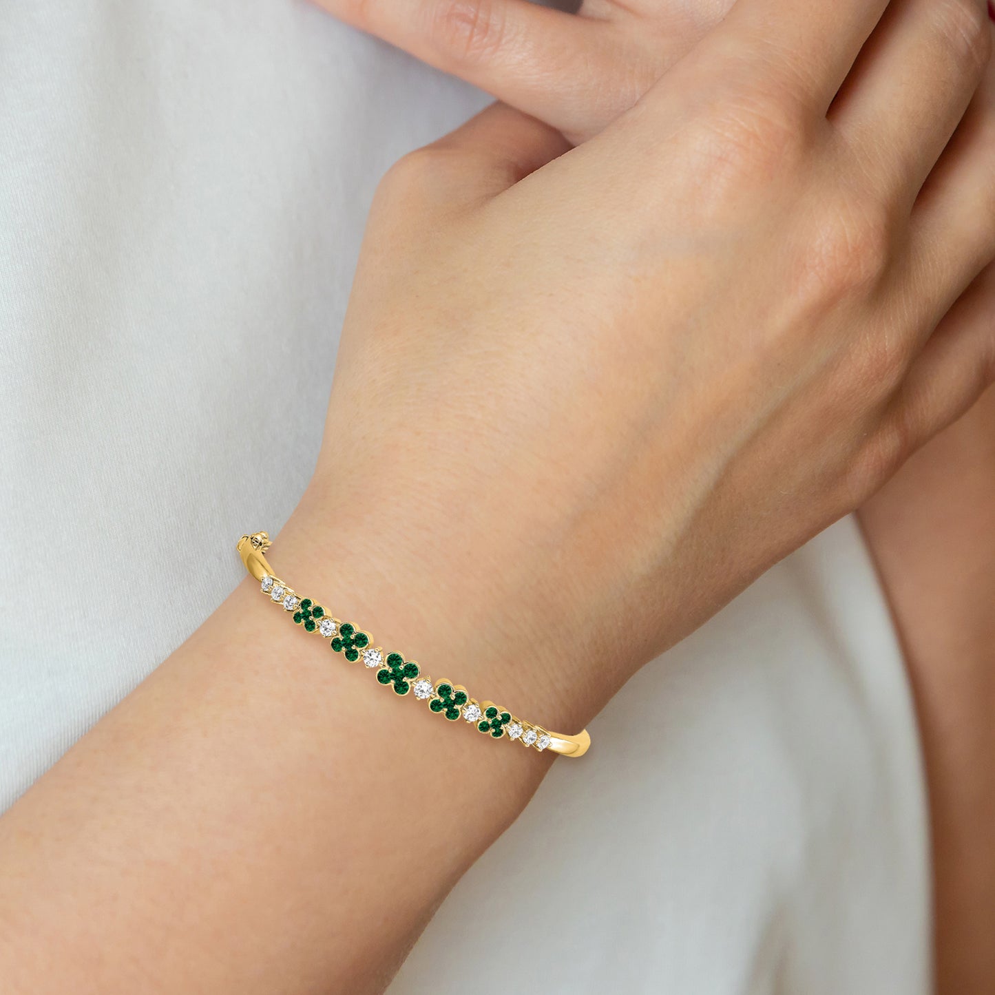 14k Yellow Gold Lab Grown Diamond VS/SI FGH Created.Emerald Bangle Bracelet