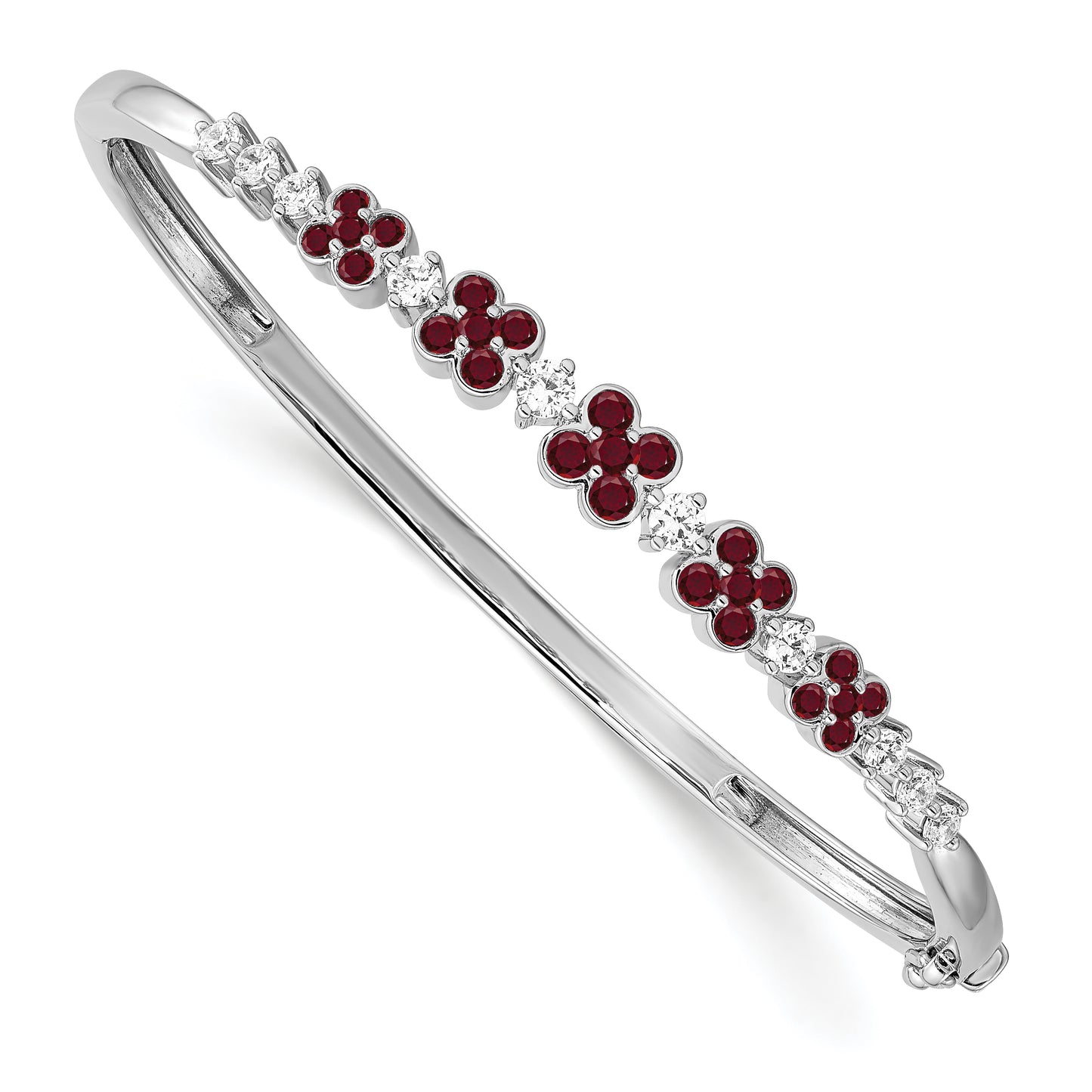 14K White Gold Lab Grown Diamond. VS/SI FGH Created. Ruby Bangle Bracelet