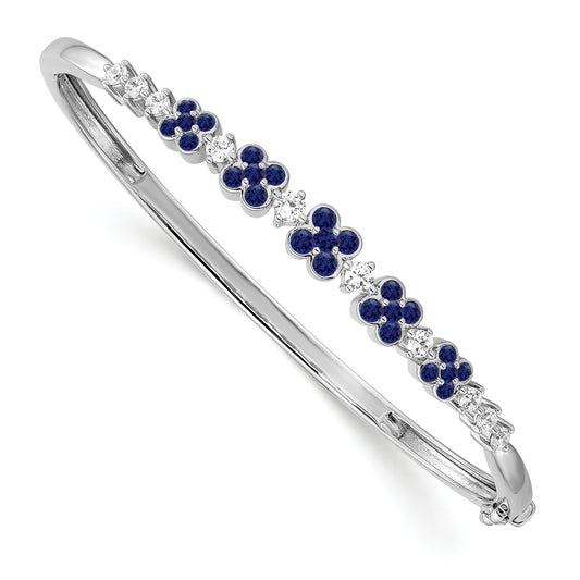 14K White Gold Lab Grown Diamond. VS/SI+ G+ Created.Sapphire Bangle Bracelet