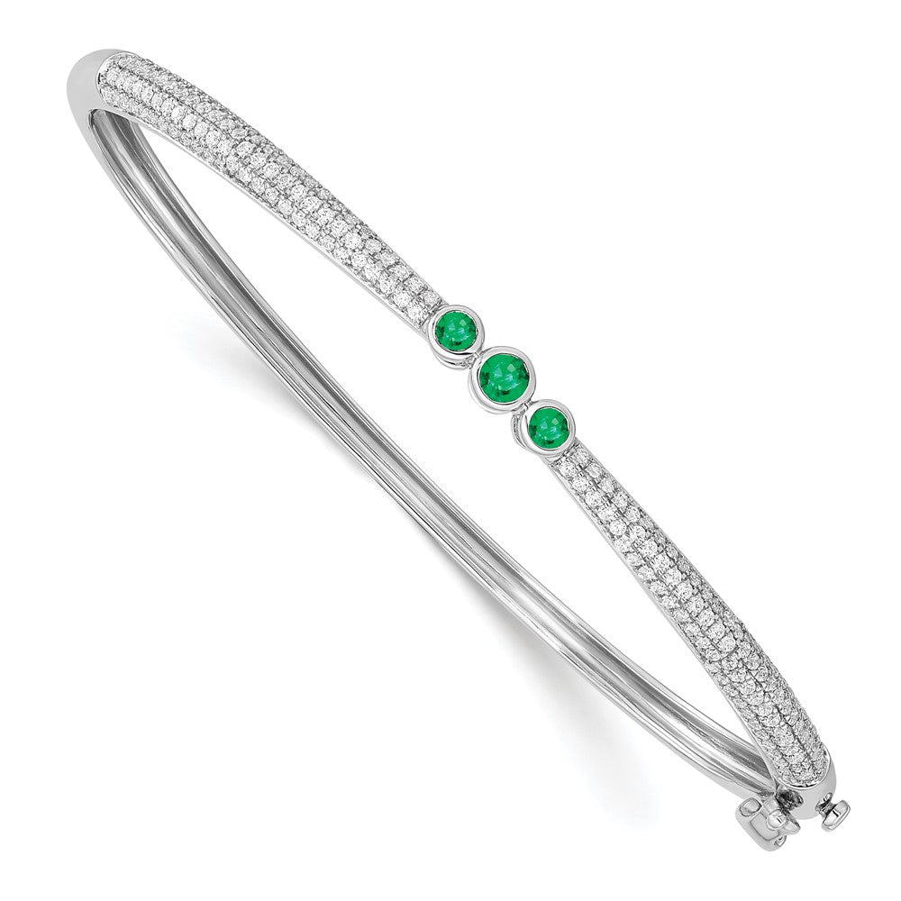 14k White Gold 7/8 Ct. Lab Grown Diamond VS/SI+ G+ and Lab Created Emerald Bangle Bracelet