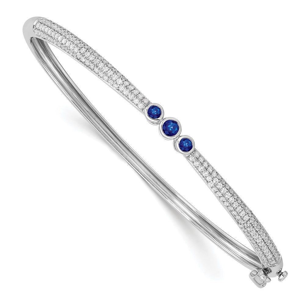 14k White Gold 7/8 Ct. Lab Grown Diamond VS/SI+ G+ and Lab Created Blue Sapphire Bangle Bracelet