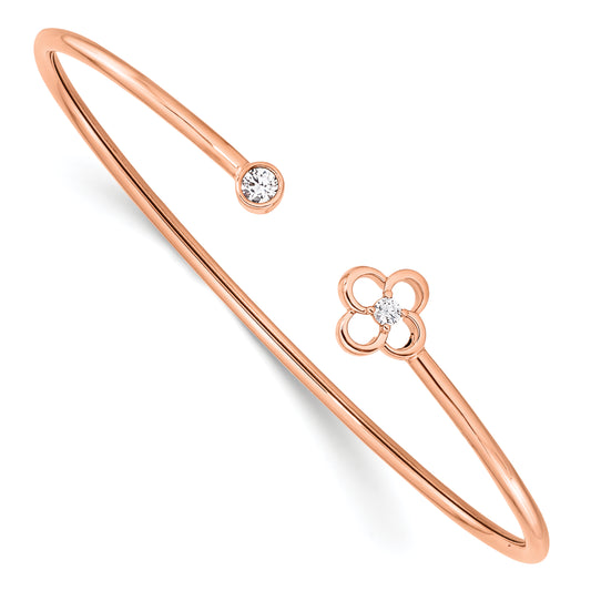 14k Rose Gold 1/6 Ct. Lab Grown Diamond VS/SI+ G+ Floral Flexible Bangle Bracelet