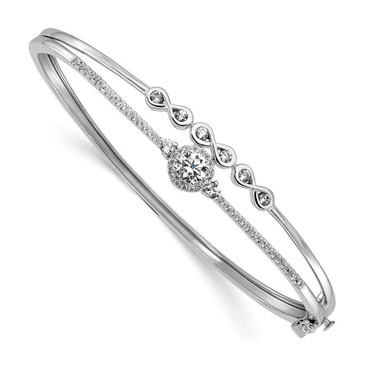 14k White Gold 1 Ct. Lab Grown Diamond VS/SI+ G+ Double Strand Infinity and Round Bangle Bracelet