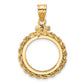 14K Yellow Gold Wideband Distinguished Coin Jewelry Polished Rope And Diamond-Cut 16.5mm X 1.35mm Screw Top Bezel Pendant