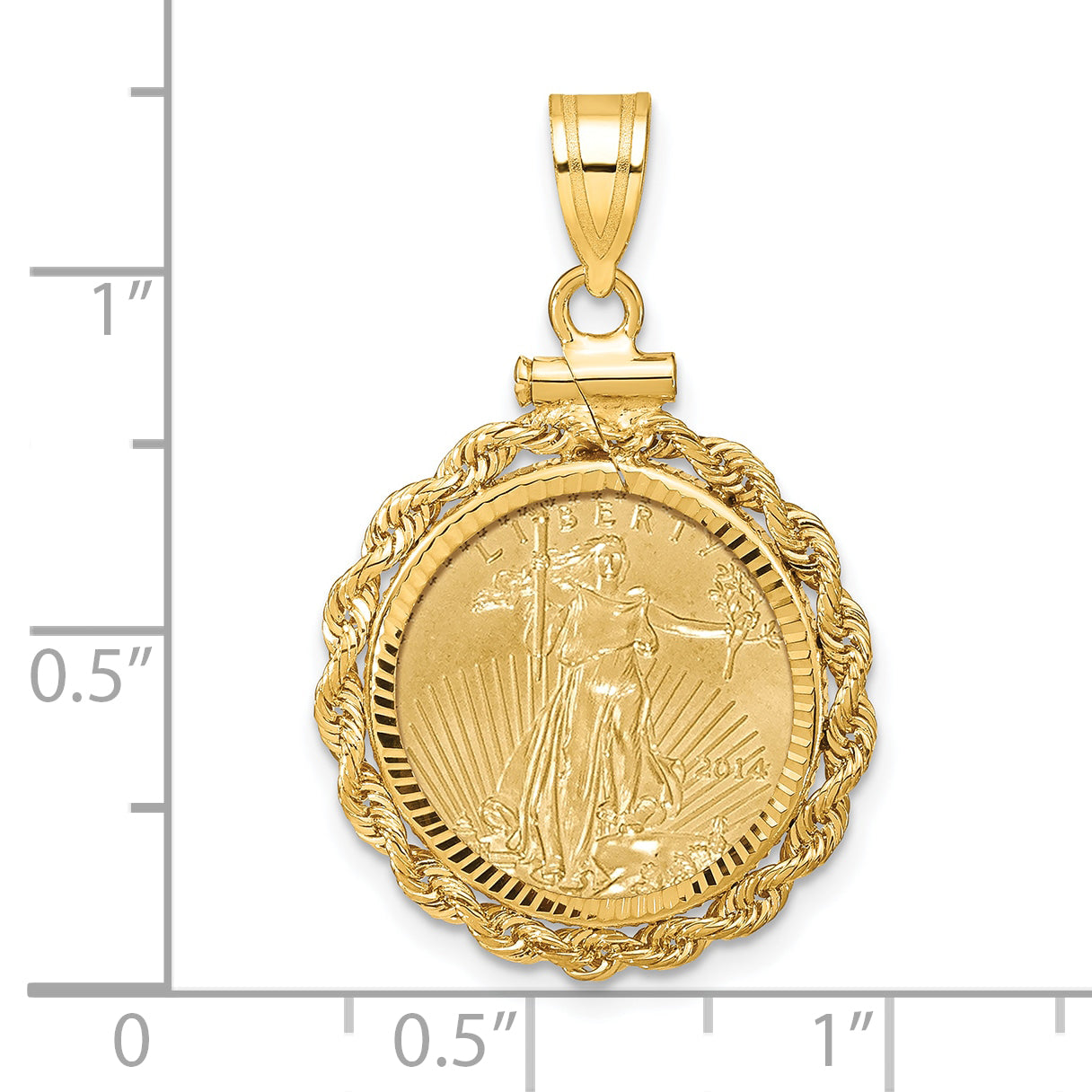 14K Yellow Gold Wideband Distinguished Coin Jewelry 14Ky Diamond-Cut Rope Screw Top Mounted 1/10Oz American Eagle Bezel Pendant