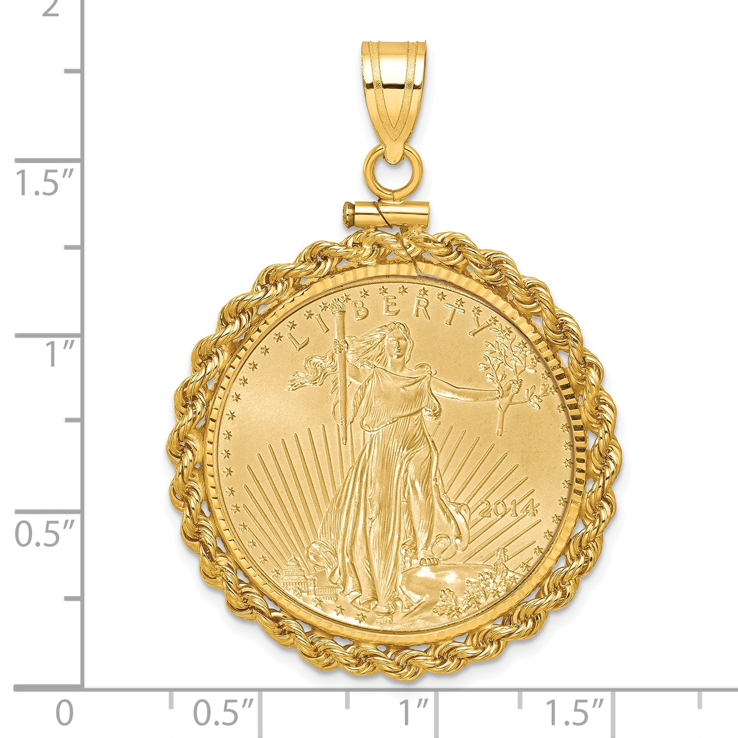 14K Yellow Gold Wideband Distinguished Coin Jewelry 14Ky Diamond-Cut Rope Screw Top Mounted 1/2Oz American Eagle Bezel Pendant