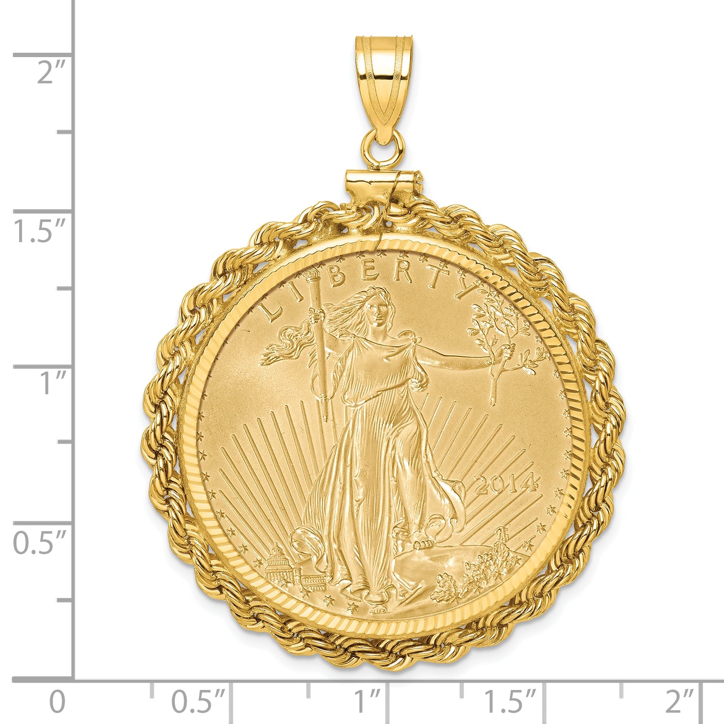 14K Yellow Gold Wideband Distinguished Coin Jewelry 14Ky Diamond-Cut Rope Screw Top Mounted 1Oz American Eagle Bezel Pendant