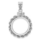 14K White Gold Wideband Distinguished Coin Jewelry Polished Rope 16.5mm X 1.35mm Screw Top Bezel Pendant