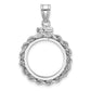 14K White Gold Wideband Distinguished Coin Jewelry Polished Rope 16.5mm X 1.35mm Screw Top Bezel Pendant