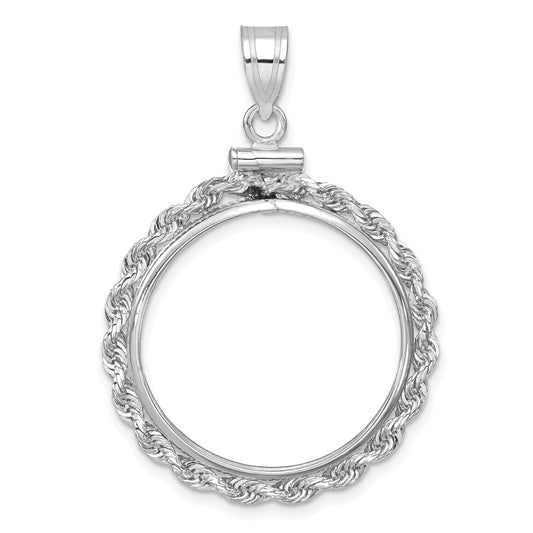 14K White Gold Wideband Distinguished Coin Jewelry Polished Rope 22.0mm X 1.9mm Screw Top Bezel Pendant