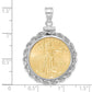 14K White Gold Wideband Distinguished Coin Jewelry Polished Rope Mounted 1/4Oz American Eagle Screw Top Bezel Pendant