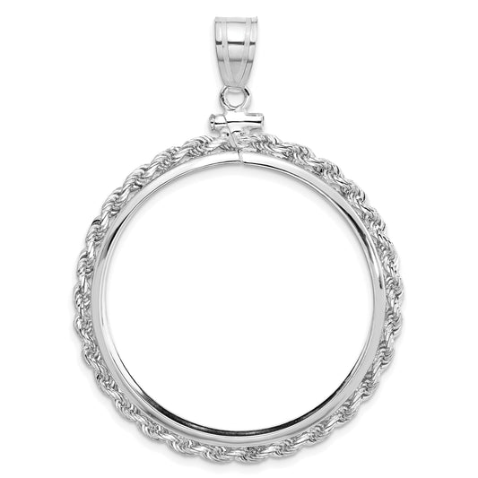 14K White Gold Wideband Distinguished Coin Jewelry Polished Rope 32.7mm X 3.00mm Screw Top Bezel Pendant