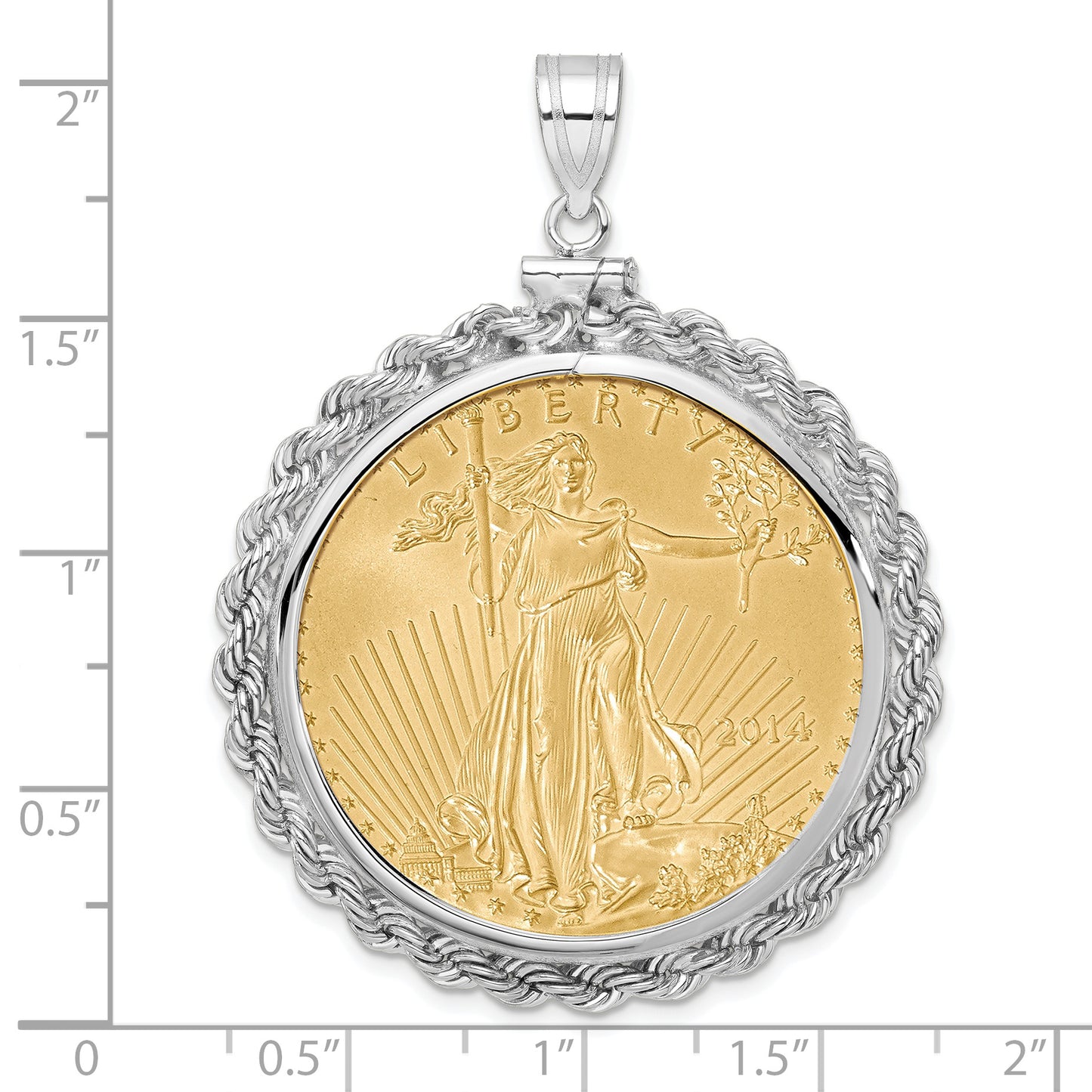 14K White Gold 14Kw 1Oz Mounted American Eagle Coin Screw Top Rope Pol Bezel Pendant