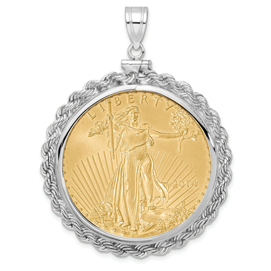 14K White Gold 14Kw 1Oz Mounted American Eagle Coin Screw Top Rope Pol Bezel Pendant