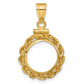 14K Yellow Gold Wideband Distinguished Coin Jewelry Polished Rope 13.0mm X 1.1mm Screw Top Bezel Pendant