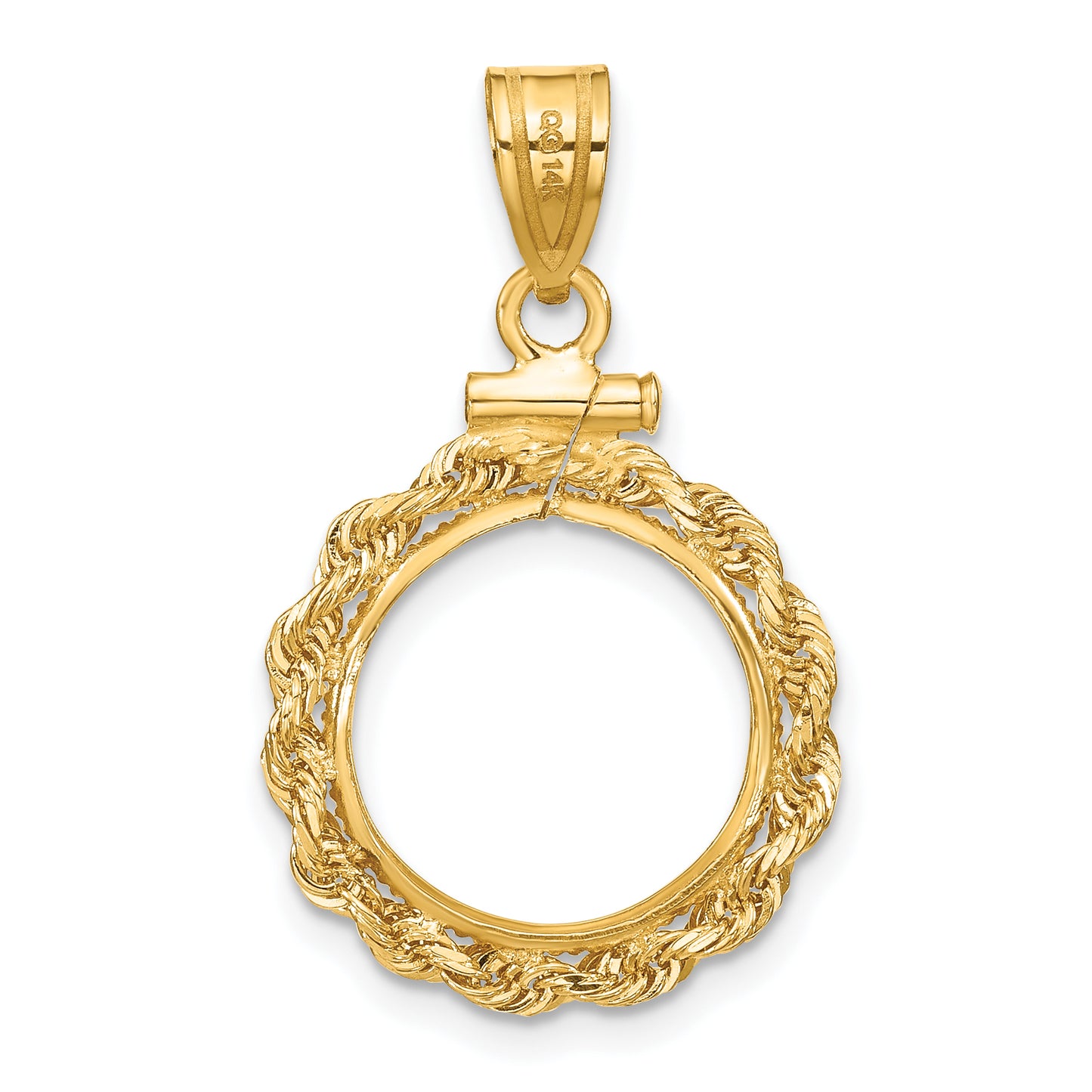 14K Yellow Gold Wideband Distinguished Coin Jewelry Polished Rope 14.0mm X 1.1mm Screw Top Bezel Pendant