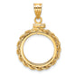 14K Yellow Gold Wideband Distinguished Coin Jewelry Polished Rope 16.5mm X 1.35mm Screw Top Bezel Pendant