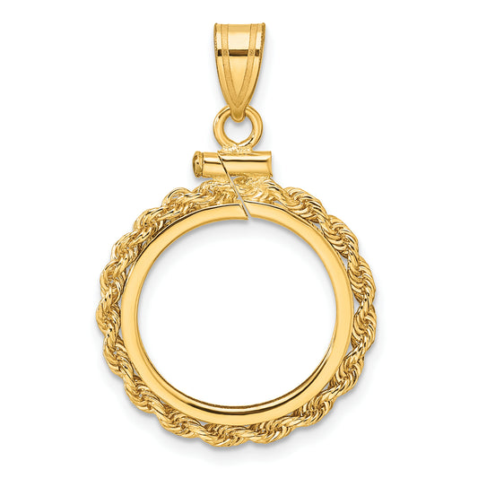 14K Yellow Gold Wideband Distinguished Coin Jewelry Polished Rope 16.5mm X 1.35mm Screw Top Bezel Pendant