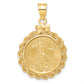 14K Yellow Gold Wideband Distinguished Coin Jewelry Polished Rope Mounted 1/10Oz American Eagle Screw Top Bezel Pendant