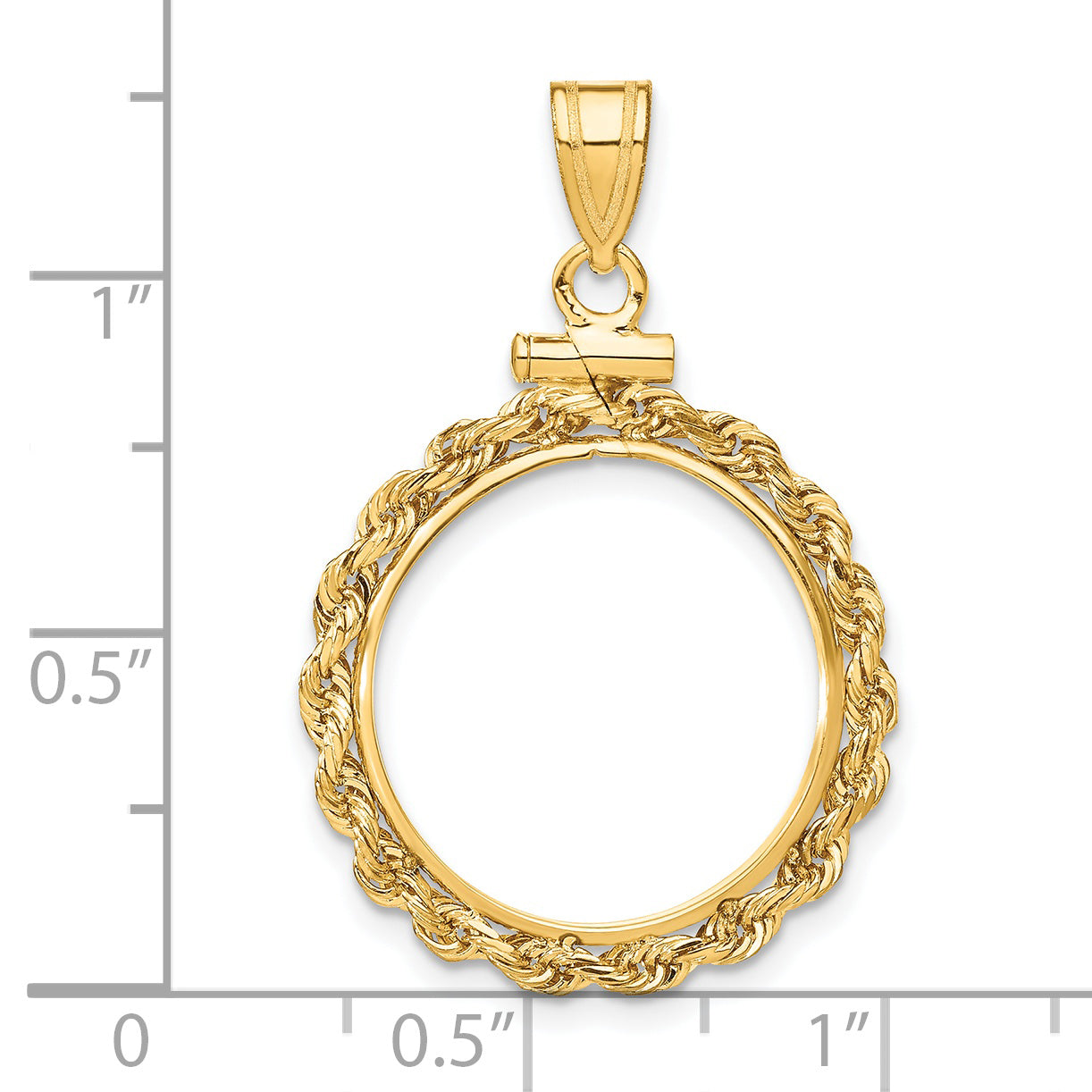 14K Yellow Gold Wideband Distinguished Coin Jewelry Polished Rope 18.0mm X 1.35mm Screw Top Bezel Pendant