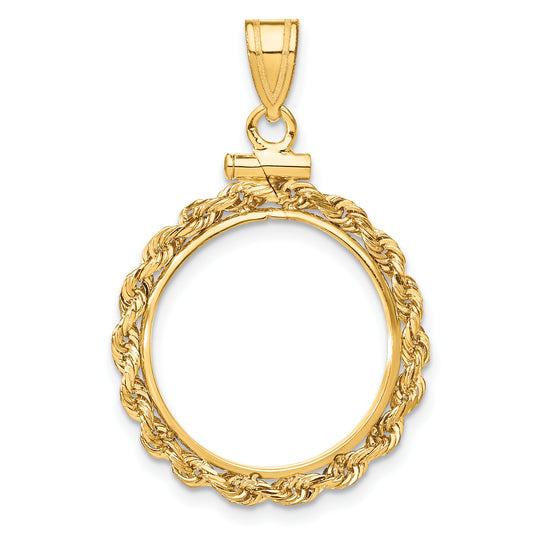 14K Yellow Gold Wideband Distinguished Coin Jewelry Polished Rope 18.0mm X 1.35mm Screw Top Bezel Pendant