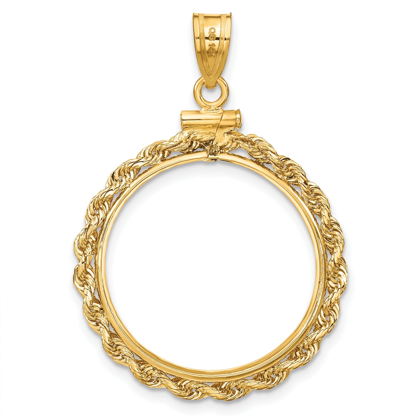 14K Yellow Gold Wideband Distinguished Coin Jewelry Polished Rope 22.0mm X 1.9mm Screw Top Bezel Pendant