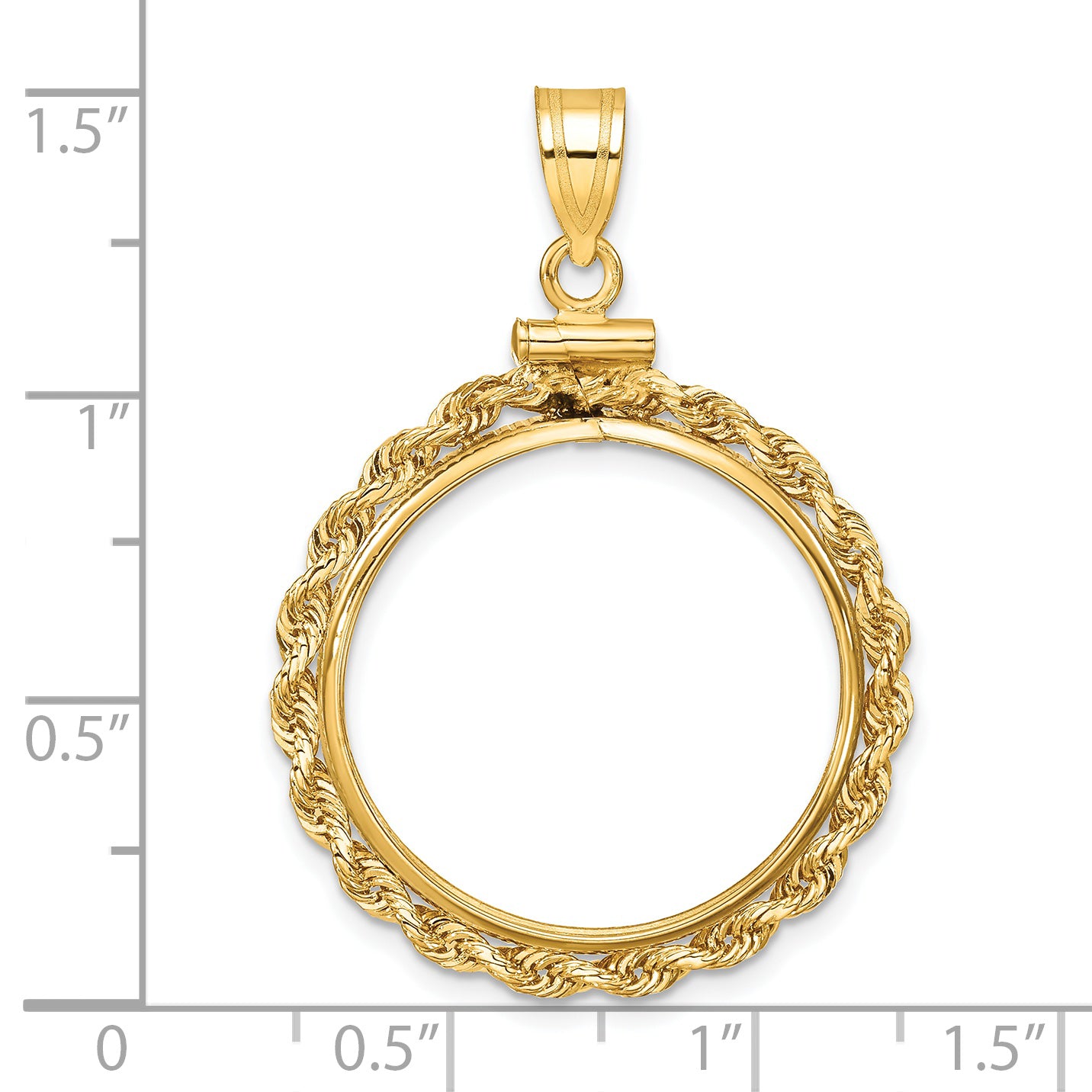 14K Yellow Gold Wideband Distinguished Coin Jewelry Polished Rope 22.0mm X 1.9mm Screw Top Bezel Pendant