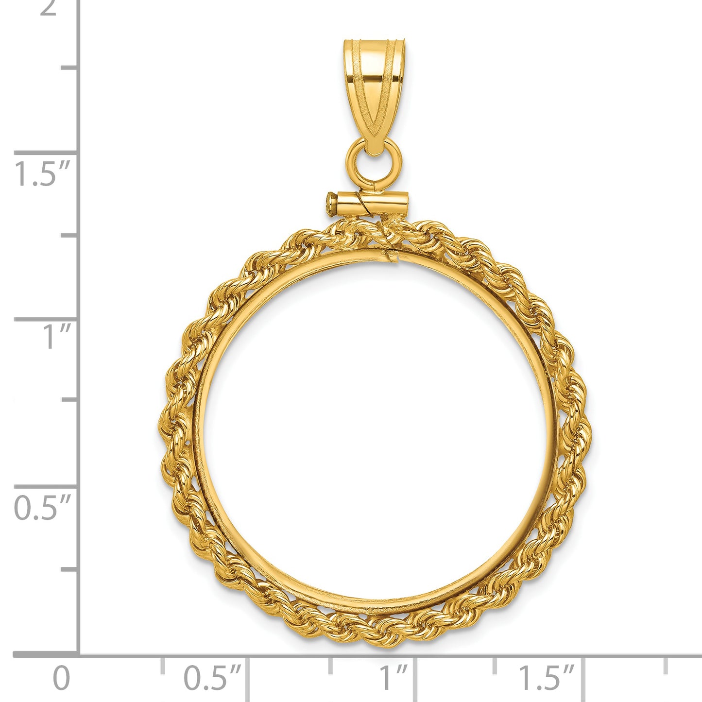 14K Yellow Gold Wideband Distinguished Coin Jewelry Polished Rope 27.0mm X 2.35mm Screw Top Bezel Pendant