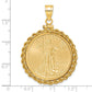 14K Yellow Gold Wideband Distinguished Coin Jewelry Polished Rope Mounted 1/2Oz American Eagle Screw Top Bezel Pendant