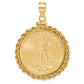 14K Yellow Gold Wideband Distinguished Coin Jewelry Polished Rope Mounted 1/2Oz American Eagle Screw Top Bezel Pendant