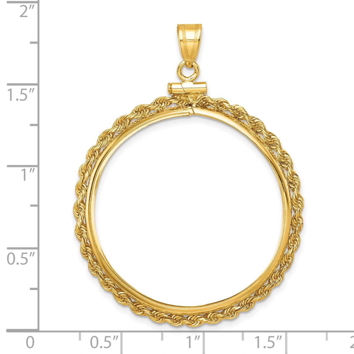 14K Yellow Gold Wideband Distinguished Coin Jewelry Polished Rope 32.0mm X 2.85mm Screw Top Bezel Pendant