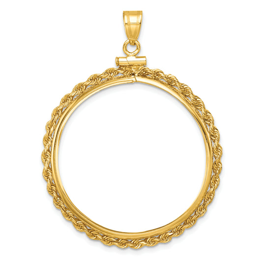 14K Yellow Gold Wideband Distinguished Coin Jewelry Polished Rope 32.0mm X 2.85mm Screw Top Bezel Pendant