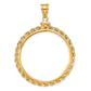 14K Yellow Gold Wideband Distinguished Coin Jewelry Polished Rope 32.7mm X 3mm Screw Top Bezel Pendant