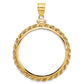 14K Yellow Gold Wideband Distinguished Coin Jewelry Polished Rope 32.7mm X 3mm Screw Top Bezel Pendant