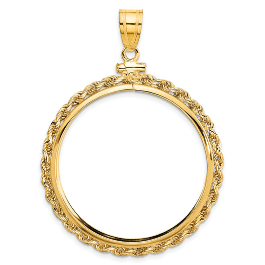 14K Yellow Gold Wideband Distinguished Coin Jewelry Polished Rope 32.7mm X 3mm Screw Top Bezel Pendant