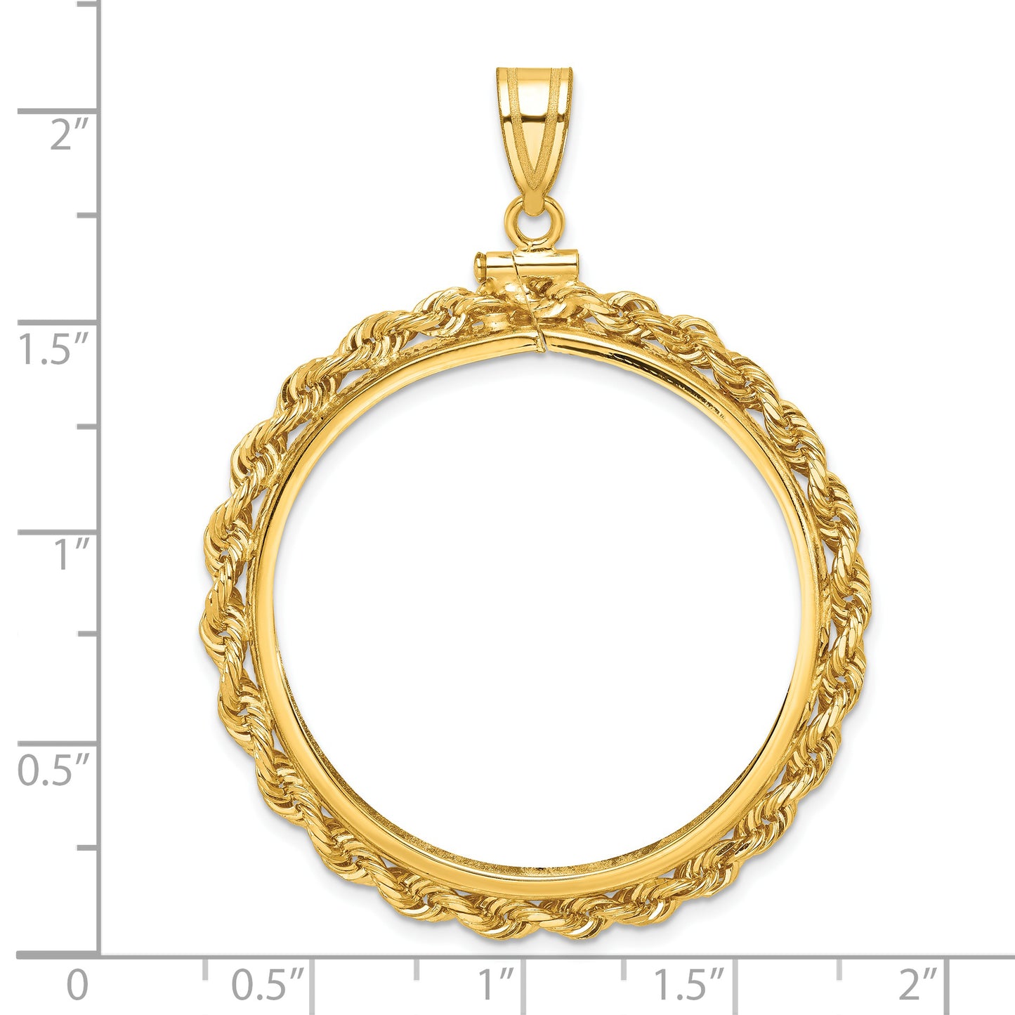 14K Yellow Gold Wideband Distinguished Coin Jewelry Polished Rope 34.2mm X 2.85mm Screw Top Bezel Pendant