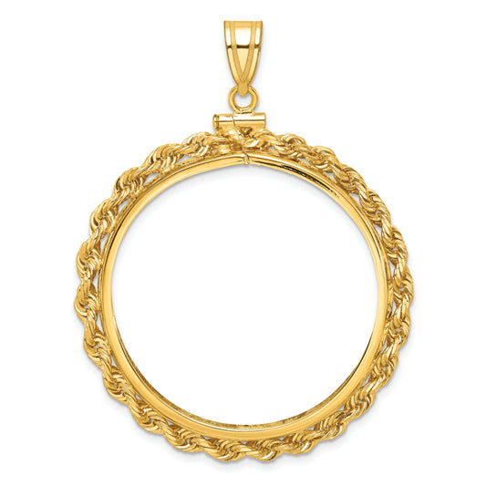 14K Yellow Gold Wideband Distinguished Coin Jewelry Polished Rope 34.2mm X 2.85mm Screw Top Bezel Pendant