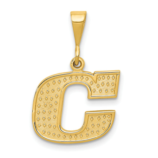 14K Yellow Gold Textured Initial C Charm