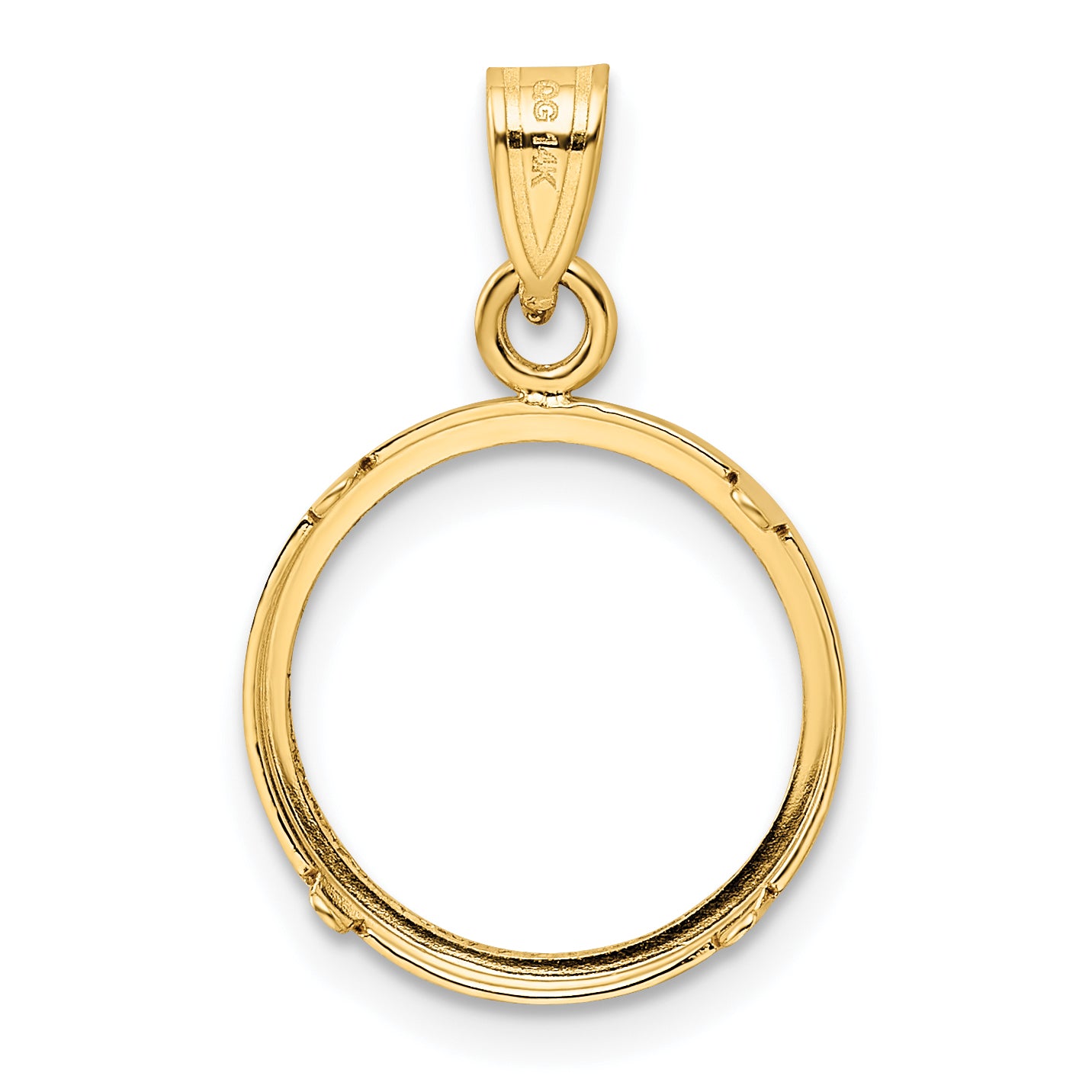 14K Yellow Gold Wideband Distinguished Coin Jewelry Polished And Diamond-Cut 14.0mm Prong Bezel Pendant