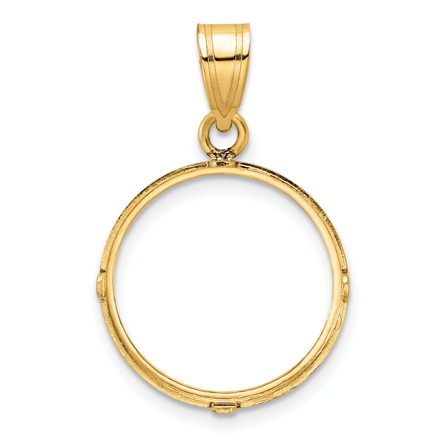 14K Yellow Gold Wideband Distinguished Coin Jewelry Polished And Diamond-Cut 16.5mm Prong Bezel Pendant